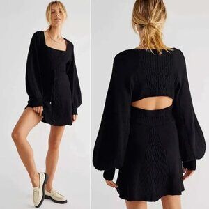 Free People Emmaline Mini Balloon-Sleeve Cut-out Sweater Dress